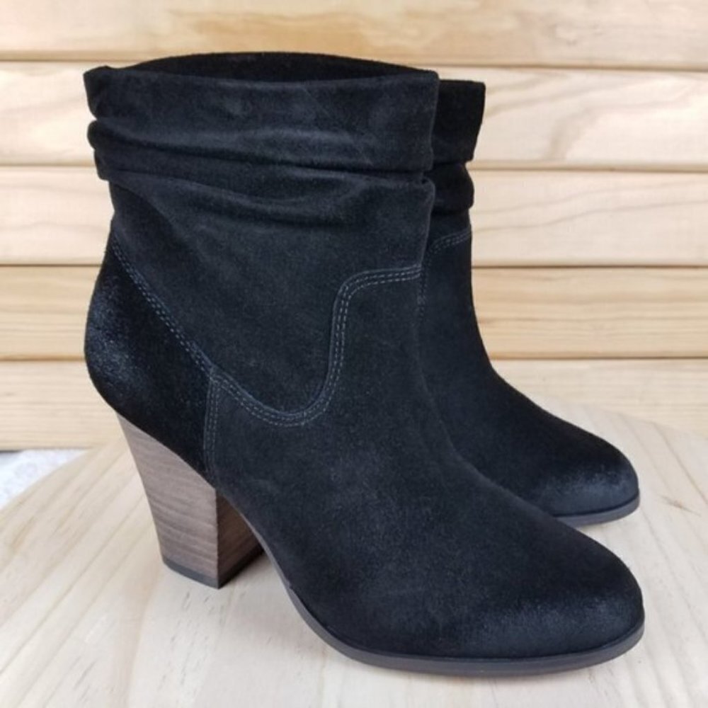 Distressed Western Biker 7 US Black Suede/Leather Slouch Heeled Bootie Boot NEW - Picture 5 of 15